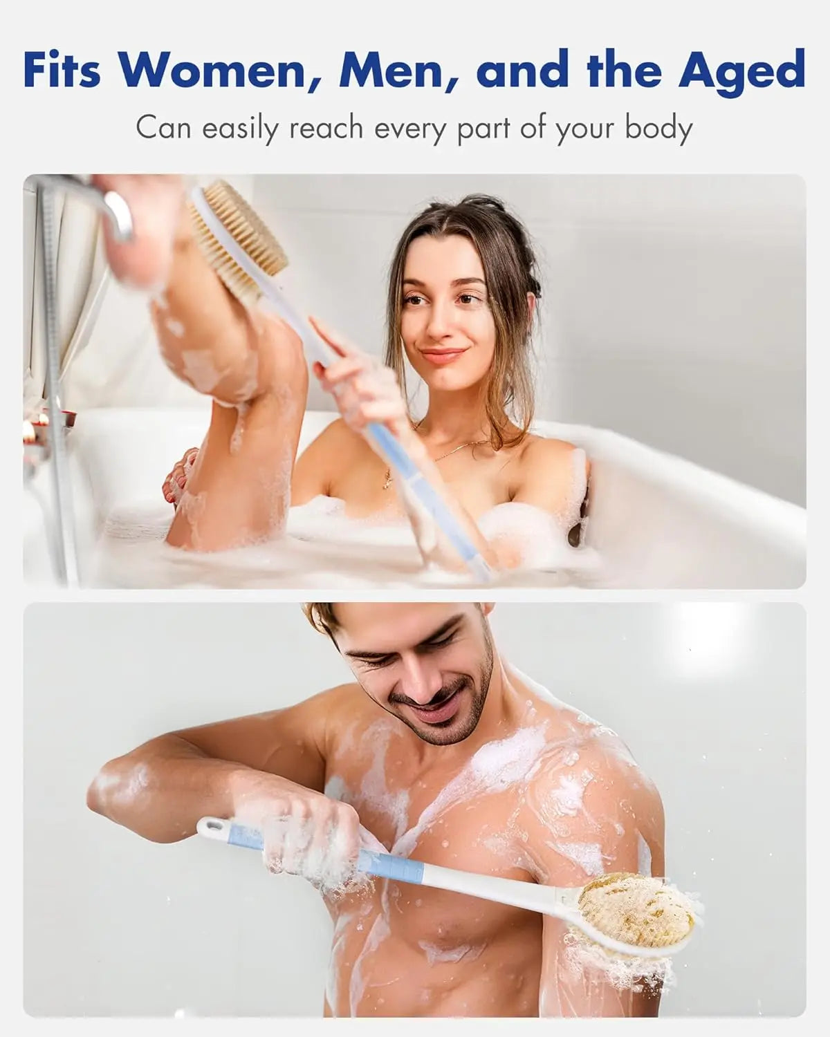 Dual-Bristle Long-Handle Back Scrubber Brush