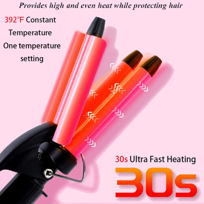 Mini Three-Barrel Ceramic Tourmaline Hair Curler 13mm Travel Waves