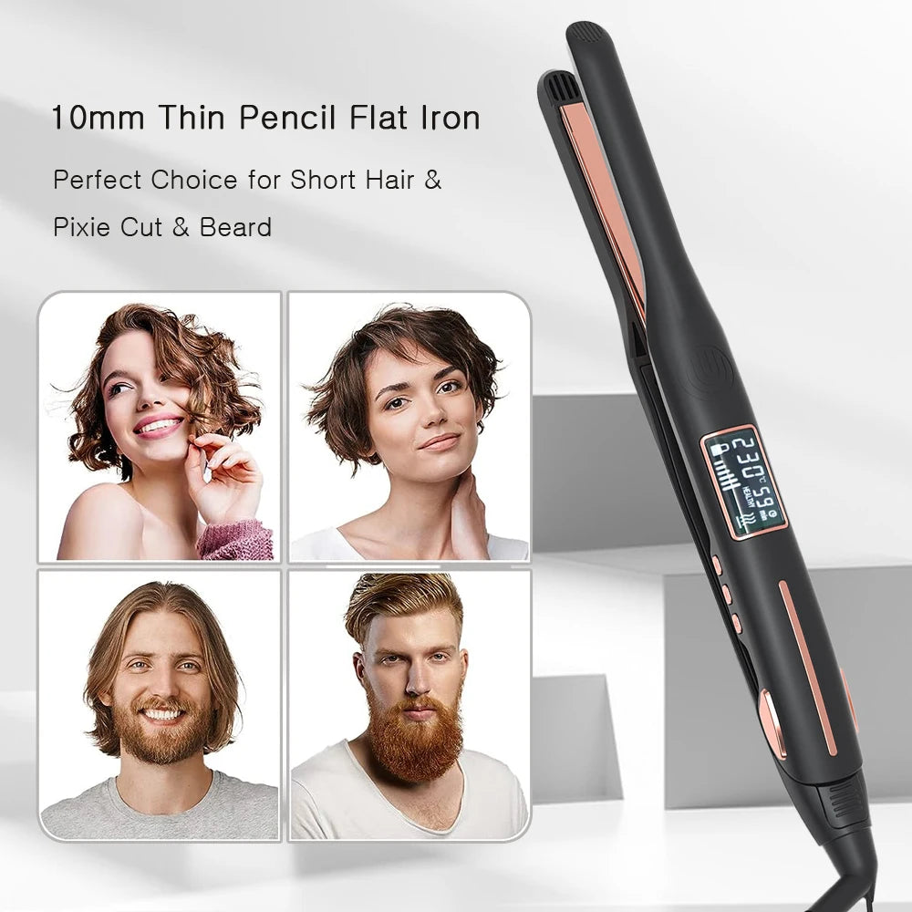 Mini Titanium Pencil Flat Iron 2-in-1 Thin Plate Curler
