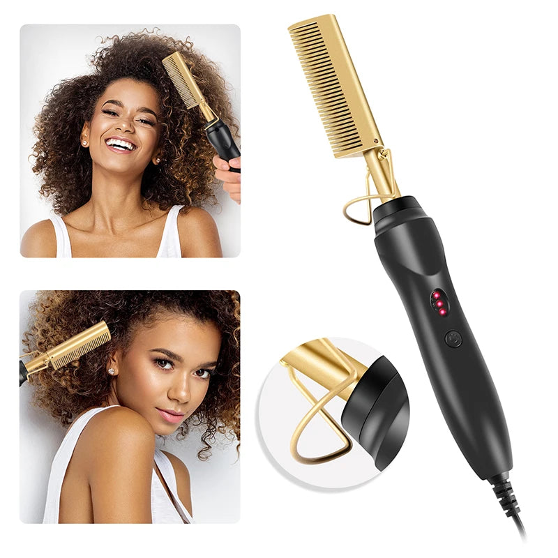 2-in-1 Electric Hot Comb Straightener and Curler
