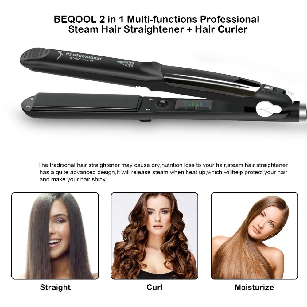 Professional Steam Ceramic Hair Straightener 450°F Fast Heating Flat Iron