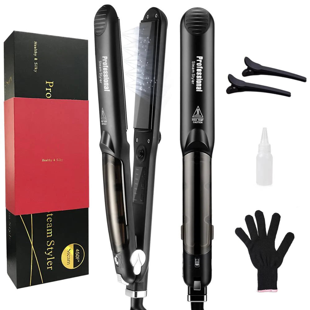 Professional Steam Ceramic Hair Straightener 450°F Fast Heating Flat Iron