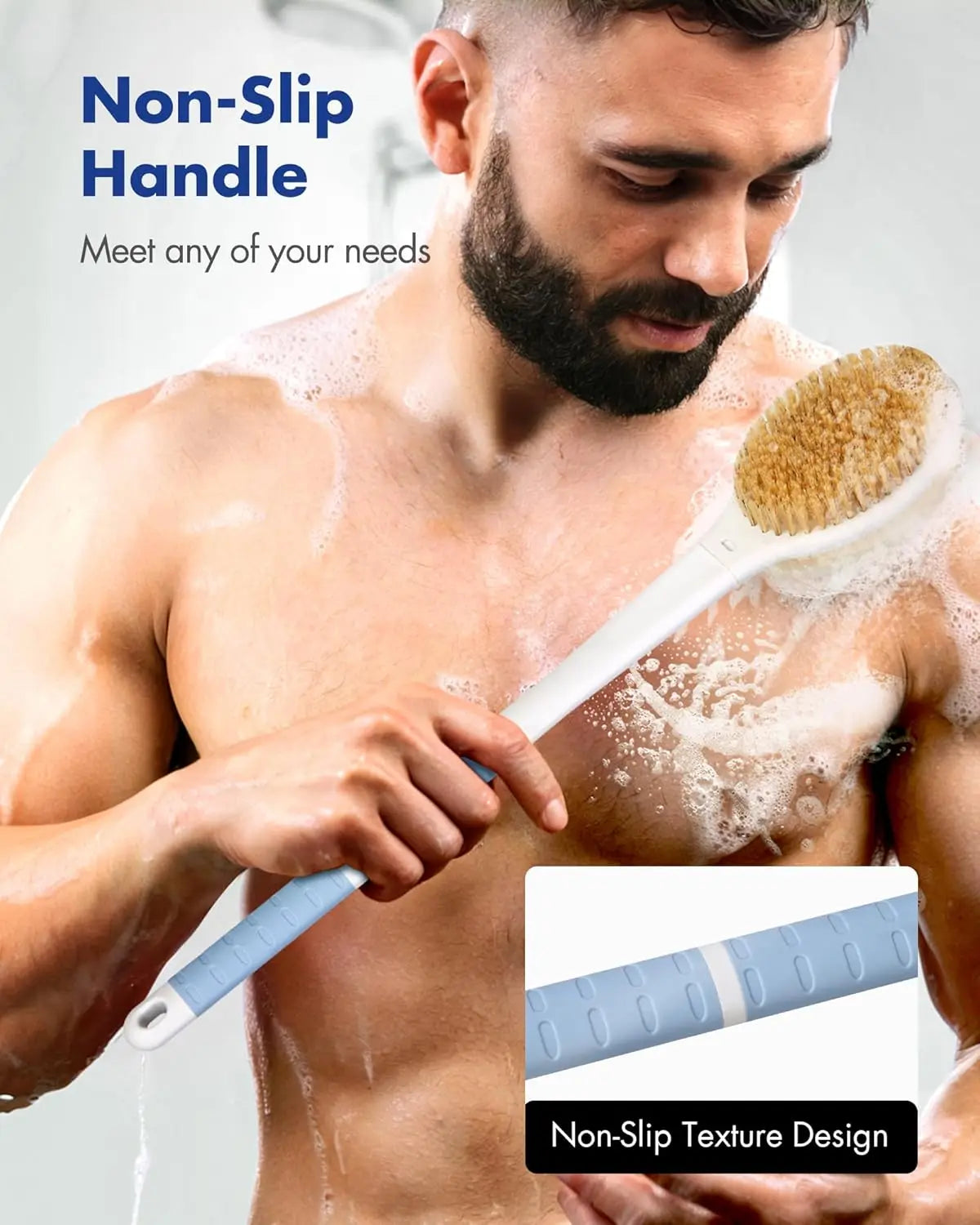 Dual-Bristle Long-Handle Back Scrubber Brush