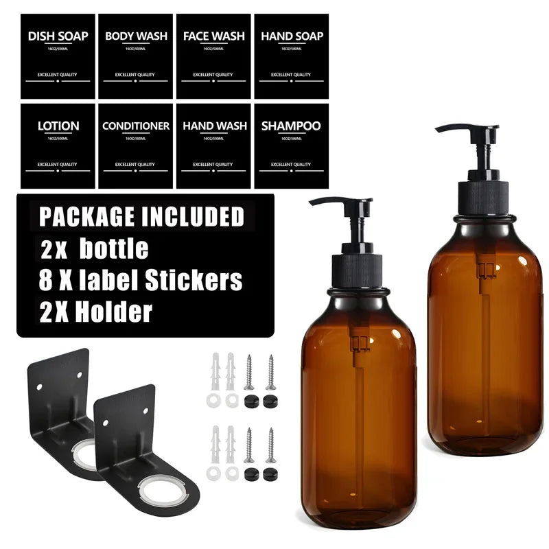 Reusable 500ml Amber Soap Bottle Set