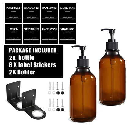 Reusable 500ml Amber Soap Bottle Set