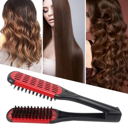 Boar Bristle Hair Straightening Clamp Comb