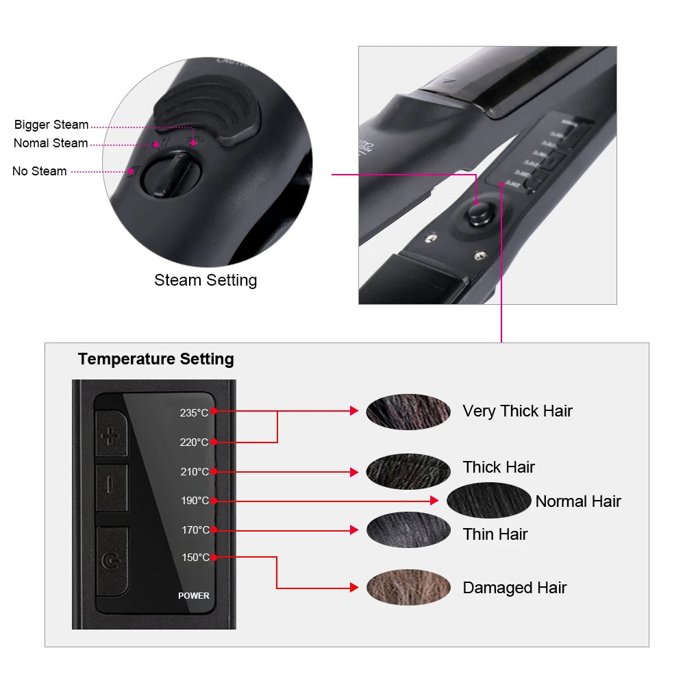 Professional Ceramic Steam Straightener and Curler