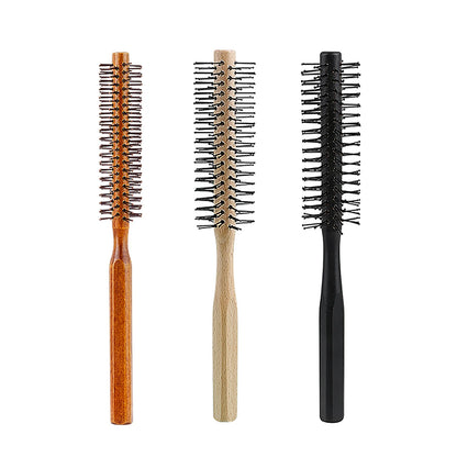 Wooden Handle Circular Nylon Brush for Curling, Volume, and Styling