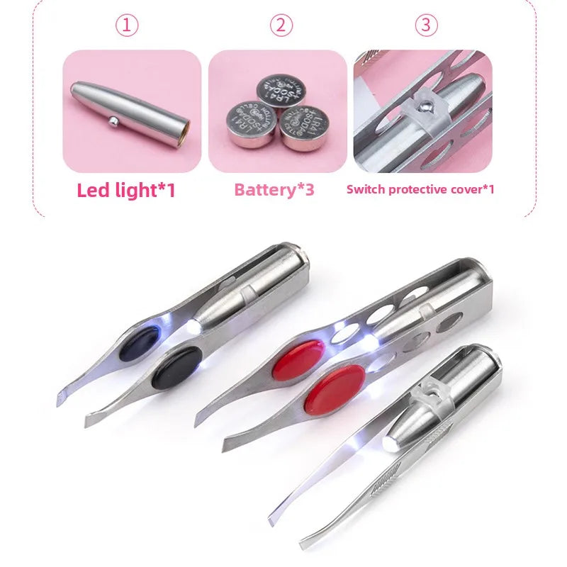 LED Stainless Steel Eyebrow Tweezer