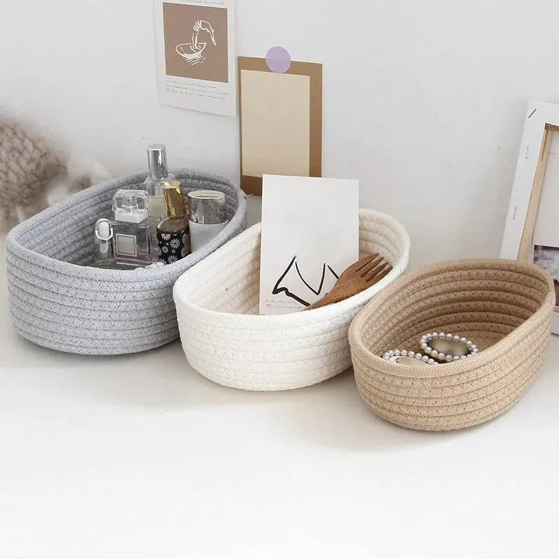 Gray Cotton Woven Storage Basket