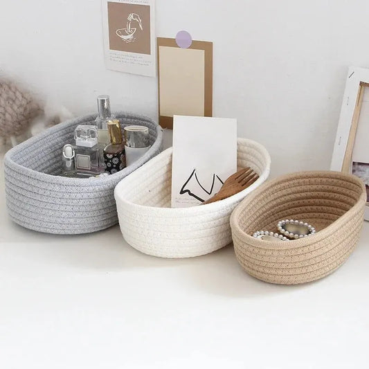Gray Cotton Woven Storage Basket