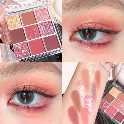 Nine-Color Matte and Glitter Eyeshadow Palette