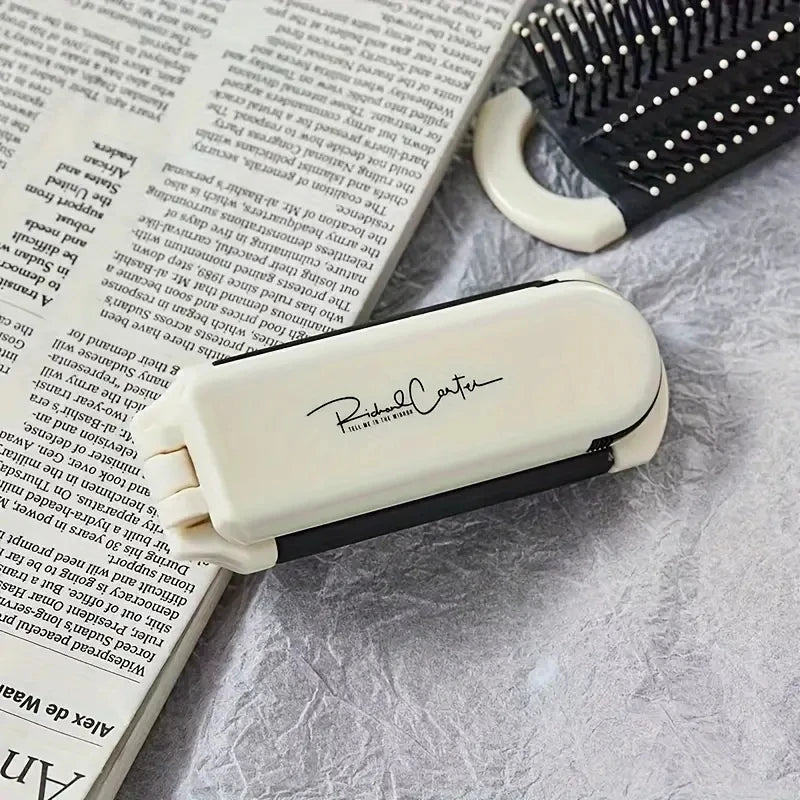 Folding Mini Pocket Hair Comb with Mirror Portable Styling Brush
