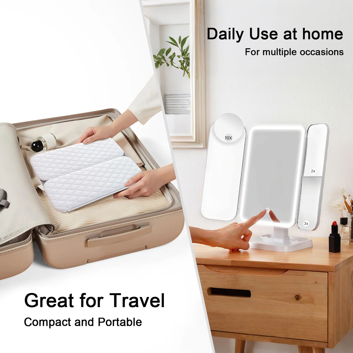 Trifold LED Makeup Mirror