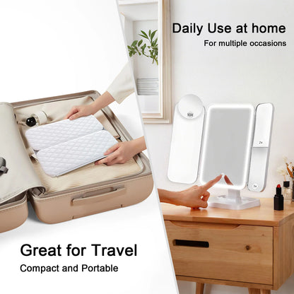 Trifold LED Makeup Mirror
