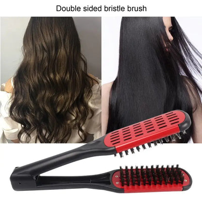Boar Bristle Hair Straightening Clamp Comb