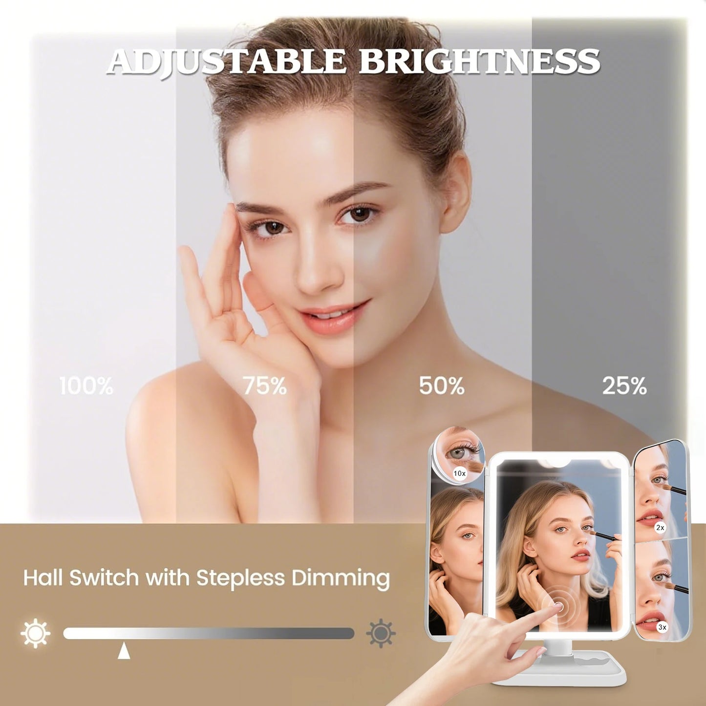 Trifold LED Makeup Mirror