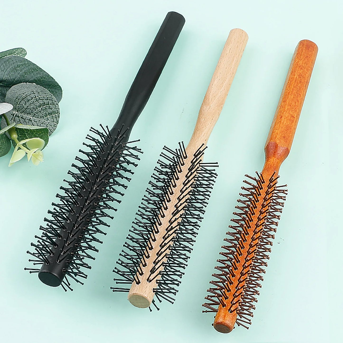 Wooden Handle Circular Nylon Brush for Curling, Volume, and Styling