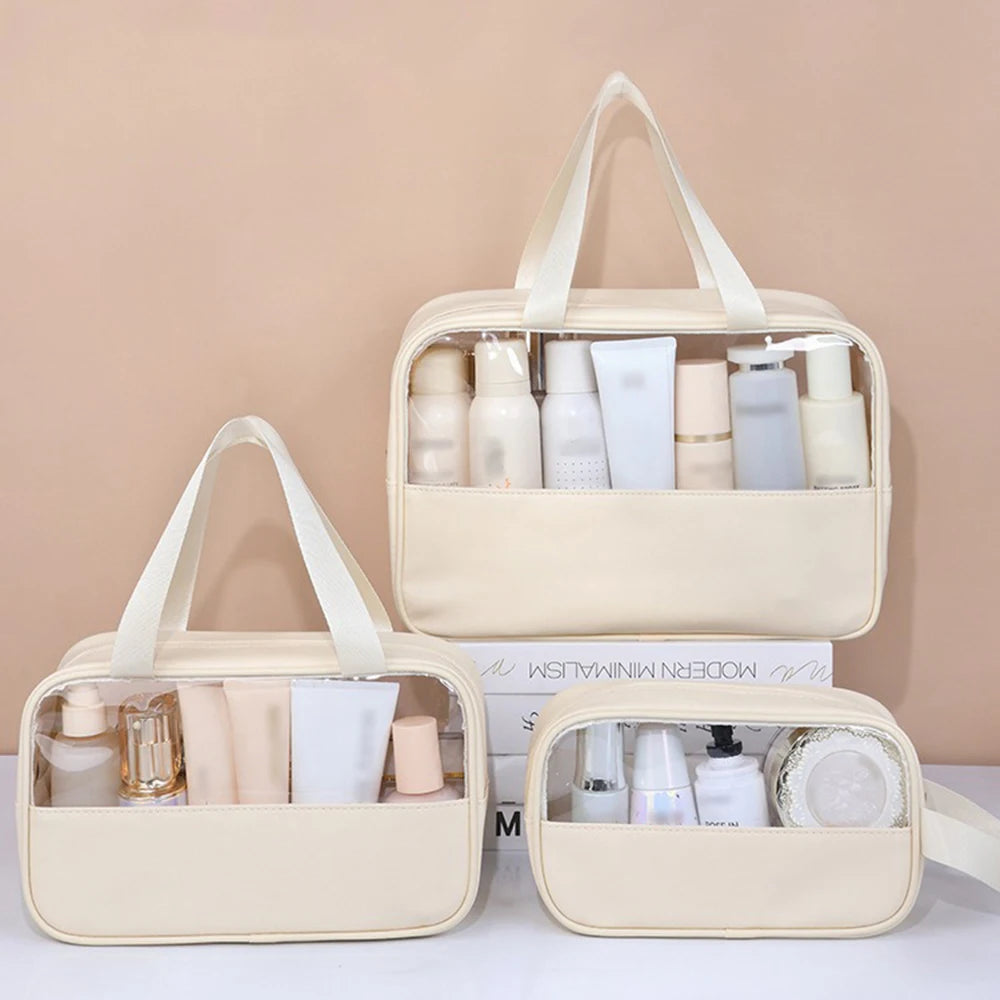 Beige Transparent Waterproof Makeup Bag