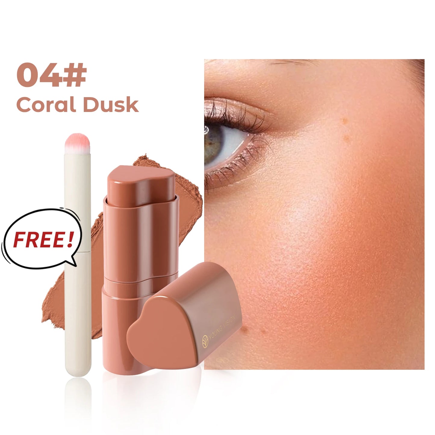 Six-Color Matte Heart Blush 3-in-1 Stick