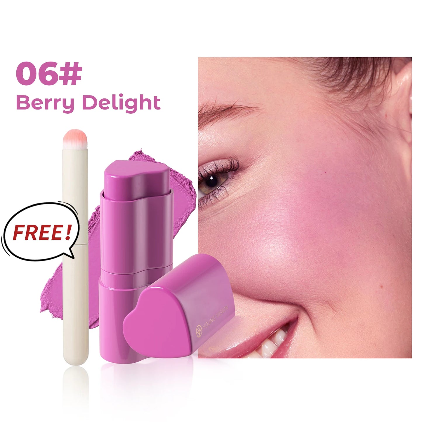 Six-Color Matte Heart Blush 3-in-1 Stick