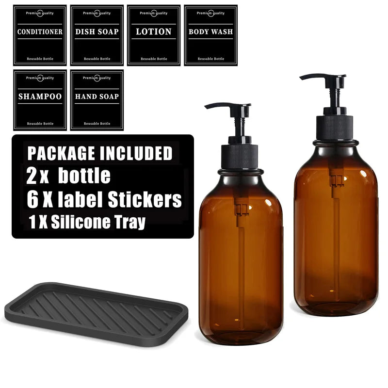 Reusable 500ml Amber Soap Bottle Set
