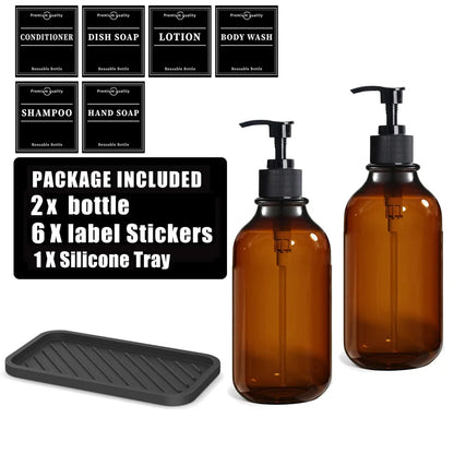 Reusable 500ml Amber Soap Bottle Set