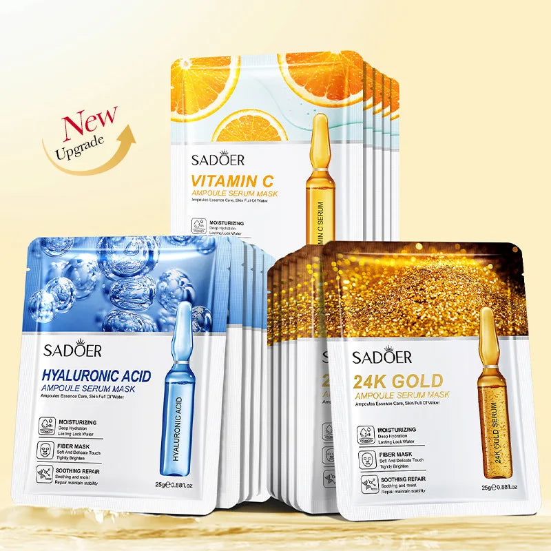24K Gold Vitamin C and Hyaluronic Acid Facial Mask Set
