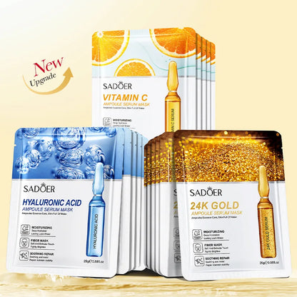 24K Gold Vitamin C and Hyaluronic Acid Facial Mask Set