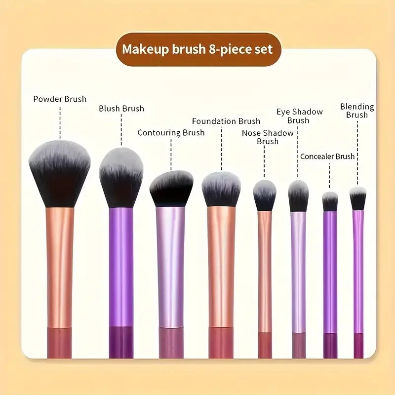 8-Piece Soft Synthetic Makeup Brush Kit