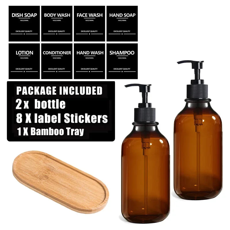 Reusable 500ml Amber Soap Bottle Set