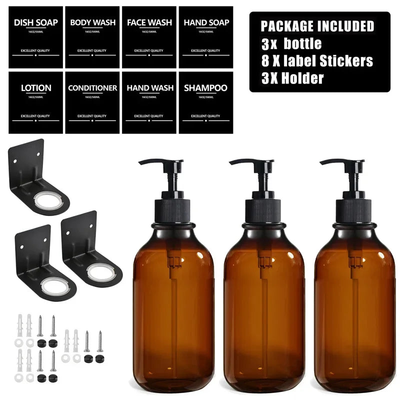 Reusable 500ml Amber Soap Bottle Set