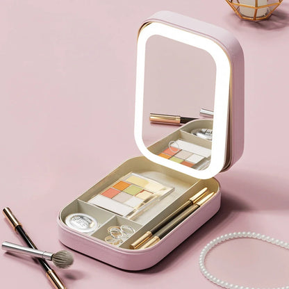 Portable LED Mirror Makeup Storage Box