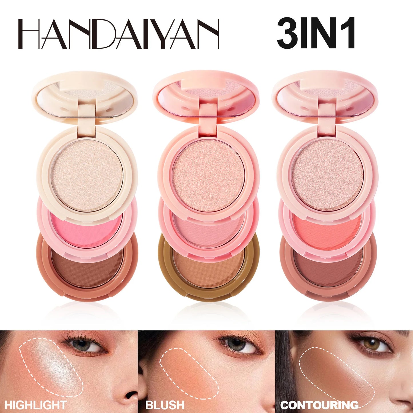 Three-in-One Eyeshadow Highlighter Blush Palette