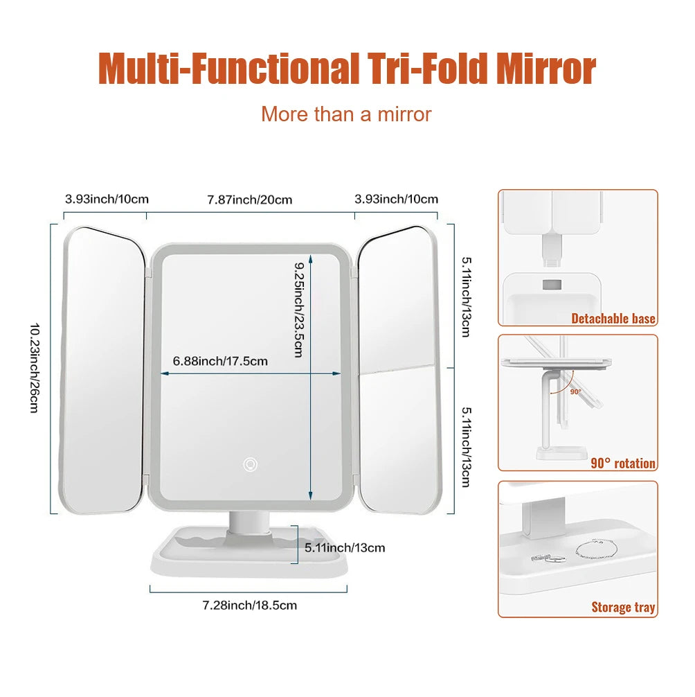Trifold LED Makeup Mirror