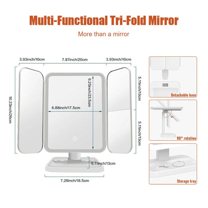 Trifold LED Makeup Mirror