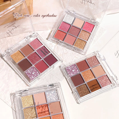 Nine-Color Matte and Glitter Eyeshadow Palette