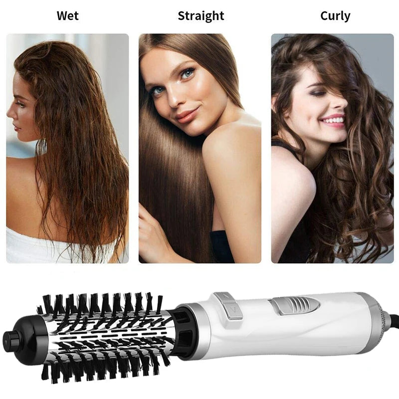 2-in-1 Rotating Negative Ion Hot Air Brush Hair Dryer