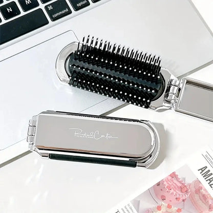 Folding Mini Pocket Hair Comb with Mirror Portable Styling Brush