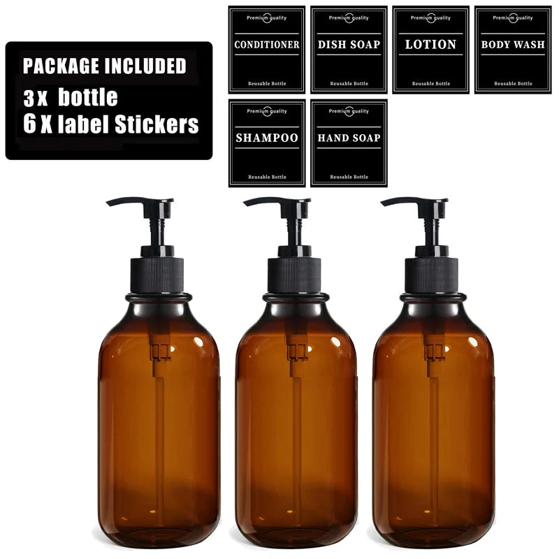 Reusable 500ml Amber Soap Bottle Set