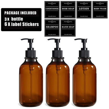 Reusable 500ml Amber Soap Bottle Set