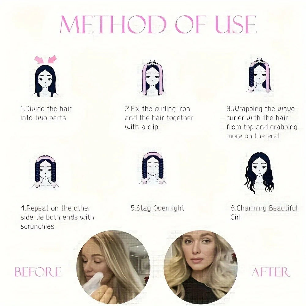 Heat-Free Satin Hair Curler and Silk Sleeping Cap Set