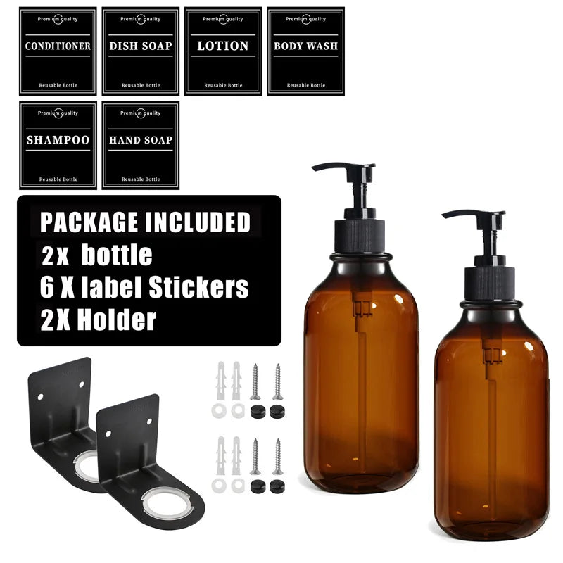 Reusable 500ml Amber Soap Bottle Set