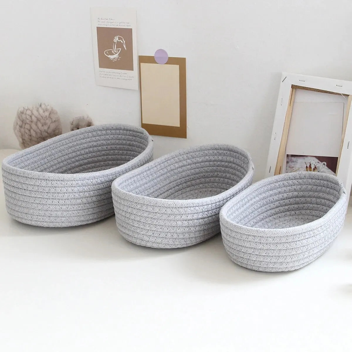 Gray Cotton Woven Storage Basket