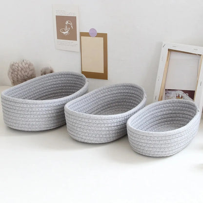 Gray Cotton Woven Storage Basket