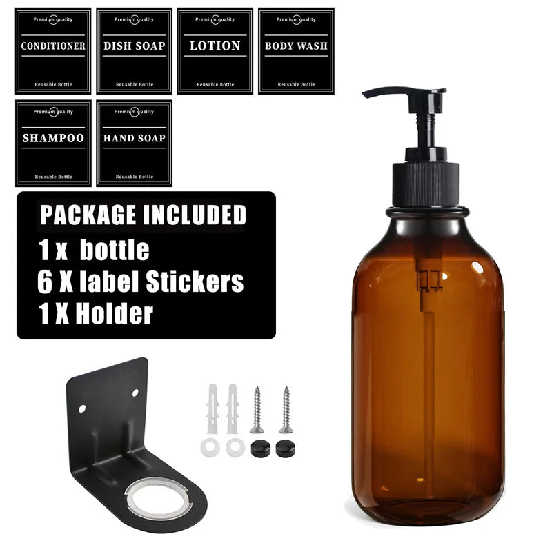 Reusable 500ml Amber Soap Bottle Set