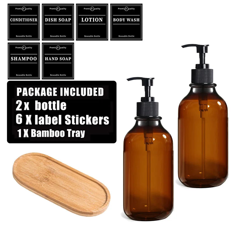 Reusable 500ml Amber Soap Bottle Set