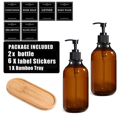 Reusable 500ml Amber Soap Bottle Set