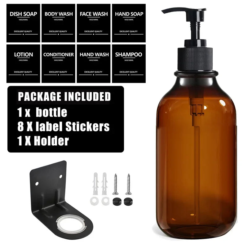 Reusable 500ml Amber Soap Bottle Set