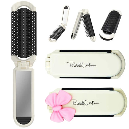 Folding Mini Pocket Hair Comb with Mirror Portable Styling Brush